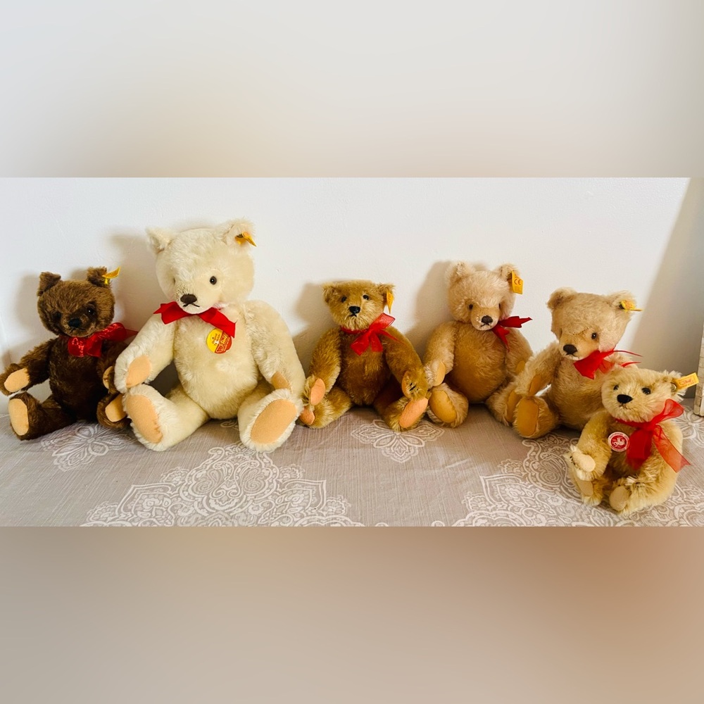 SOLD 6 Vintage Steiff Teddy Bears 1980’s Germany Collectible Perfect Condition